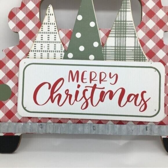Merry Christmas Wood Wall Decor Red Plaid - Picture 7 of 7